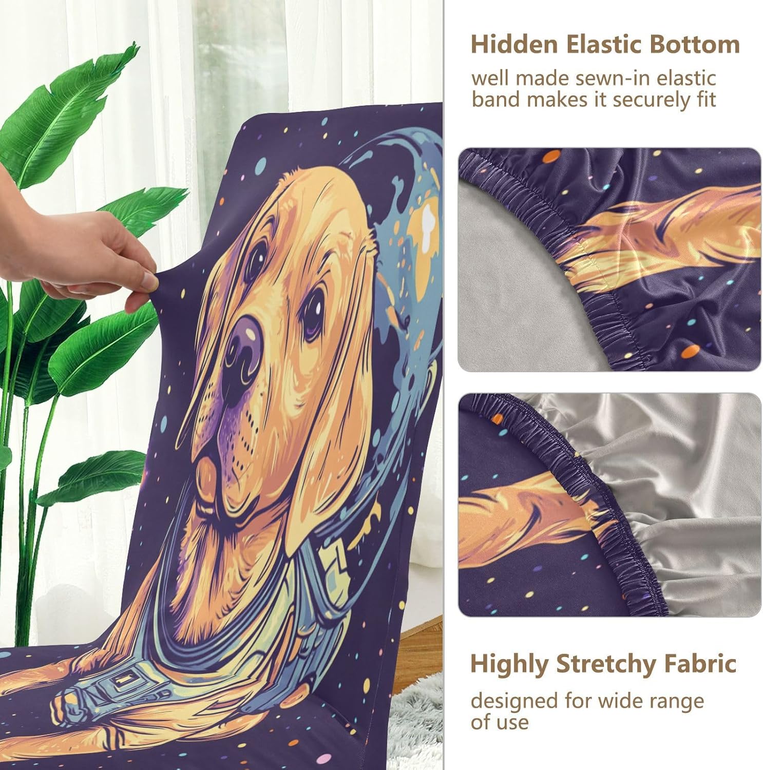 ALAZA Chair Covers for Dining Room, Funny Cute Space Labrador Stretch Chair Cover Sets Chair Protector Removable Washable for Ktichen Restaurant Hotel