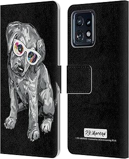 Head Case Designs Officially Licensed P.D. Moreno Labrador Retriever Black and White Dogs Leather Book Wallet Case Cover Compatible with Motorola Moto Edge 40 Pro