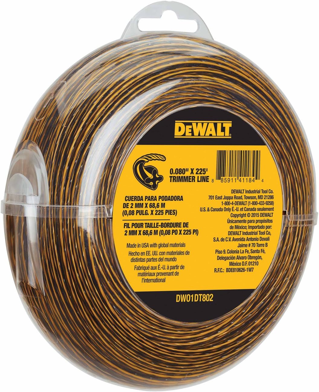 DEWALT DEWALT-DWO1DT802-3/PACK DWO1DT802 String Trimmer Line, 0.080-Inch, 3Pack (225-Feet), Brown