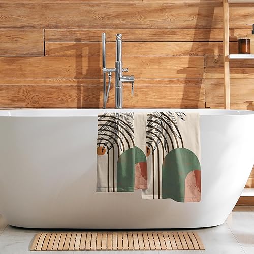 Miniatura 7 de Giwawa Juego de 2 toallas de mano abstractas bohemias, de mediados de siglo, toallas de baño absorbentes, decorativas, para cocina, hotel, spa,