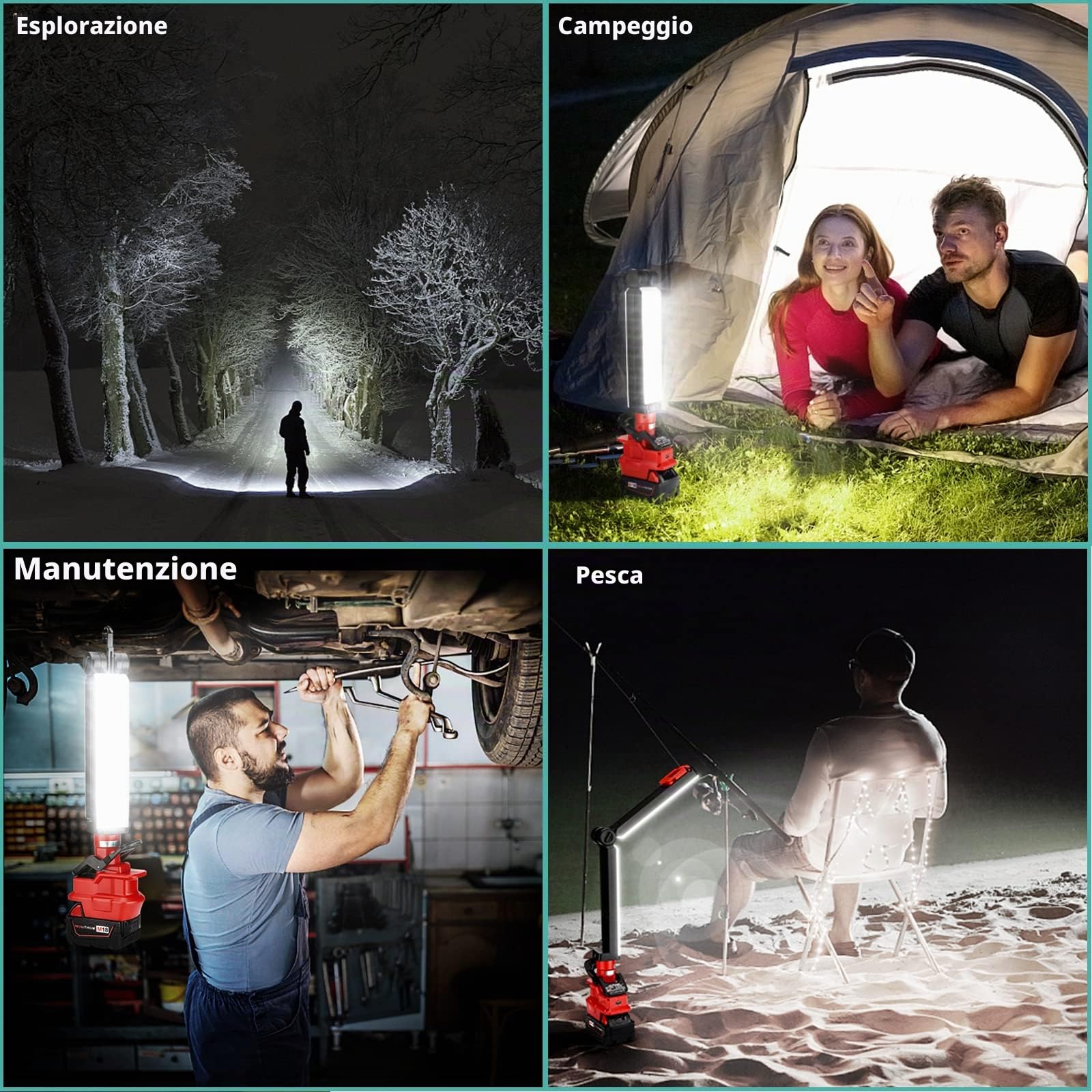 Luce da Lavoro a LED 2400LM con Clip Compatibile con Batteria al Litio Milwaukee m18, Luce di inondazione m18 da 30 W per Riparazione Auto, Campeggio, Illuminazione di Emergenza e Cantiere