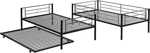 Miniatura 10 de HAUSHECK Litera individual sobre individual con nido para 3 niñosadultos, literas individuales desmontables con 2 escaleras laterales y barandillas