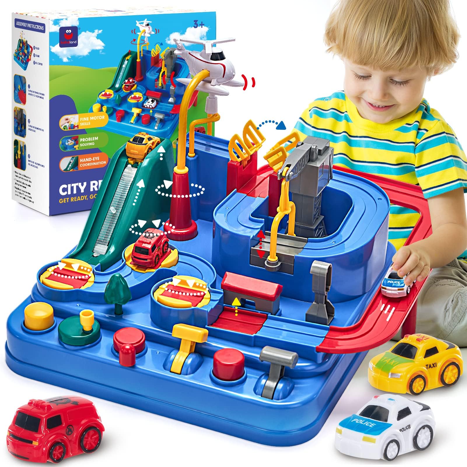 hahaland Kids Toys for 3 Year Old Boys Car Race Track Boys Toys Age 3 4, Adventure Vehicles Learning & Intelligence Educational Toddler Gifts for 3 4 5 Year Old Girl