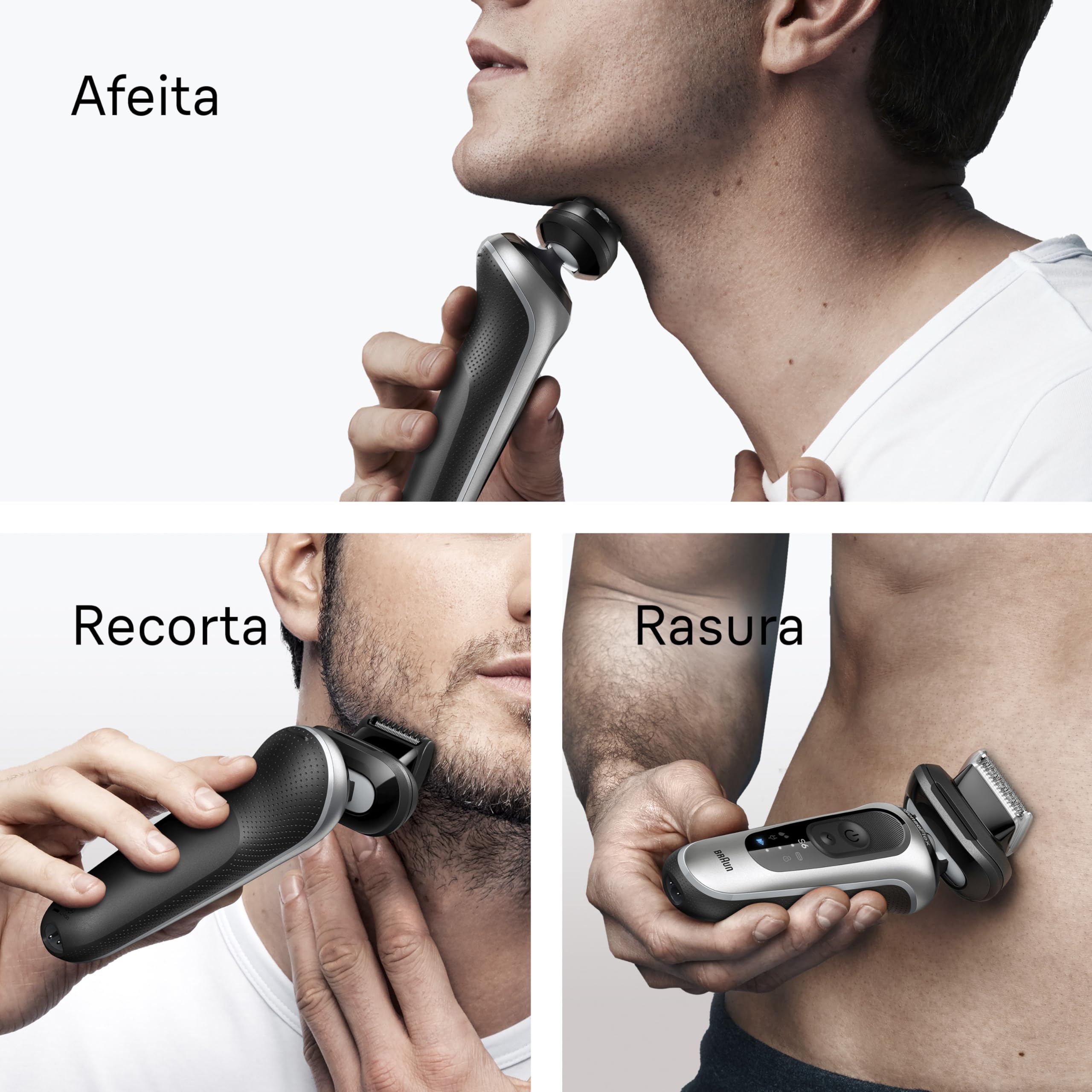 Braun Series 6 Afeitadora Eléctrica Hombre, 62-S7650CC,Plata | Máquina de Afeitar Barba con 2 Modos de Afeitado, 2 Accesorios de Rasurado, Centro de Limpieza, Estuche de Viaje