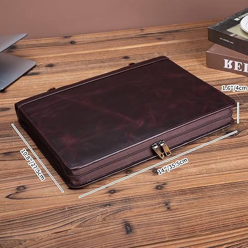 Miniatura 3 de Cartera de cuero genuino con cremallera con mango oculto, carpeta de 3 anillos y portapapeles, soporte para cuaderno A4, organizador de carpetas de