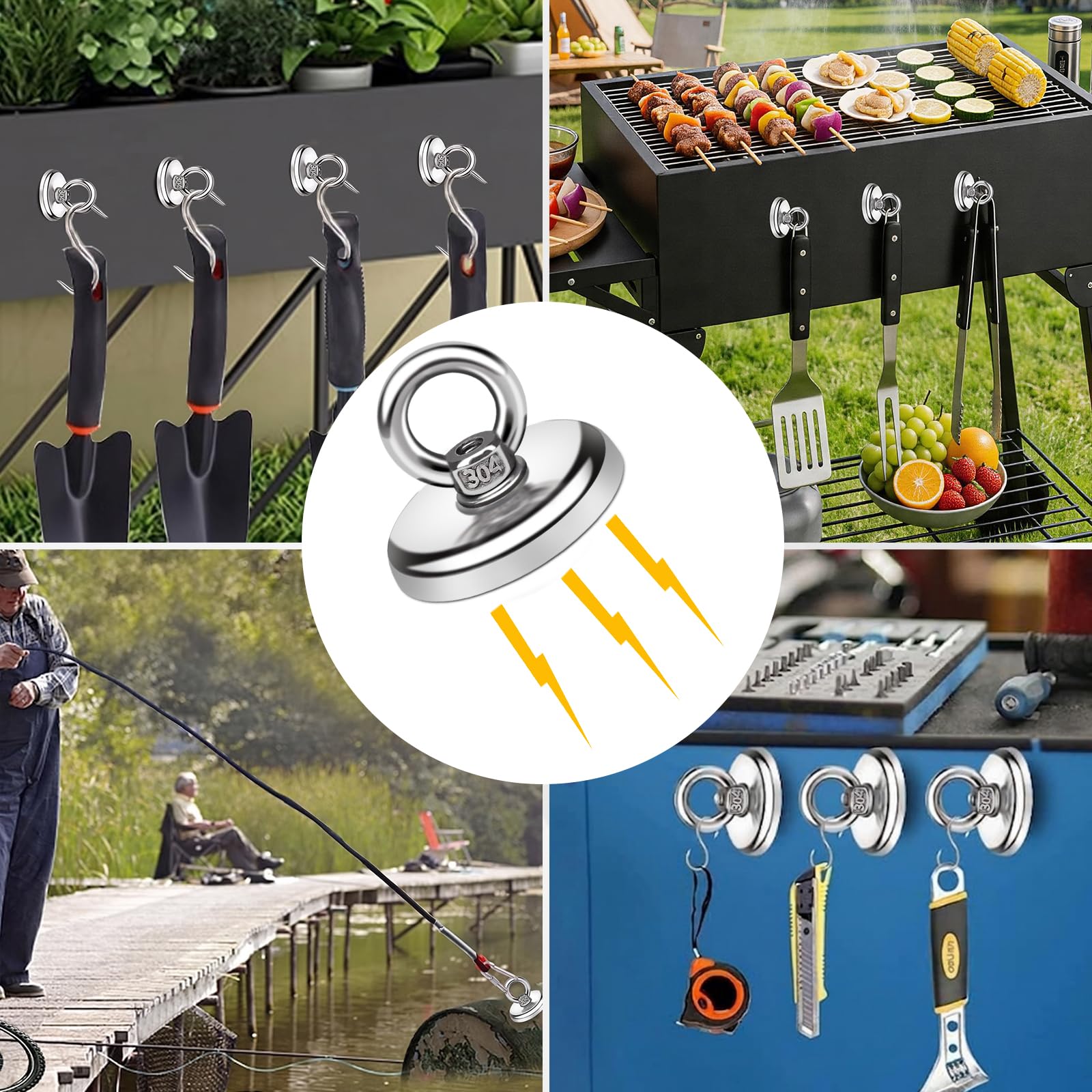 E BAVITE Magnethaken, 45 kg, robuste Magnethaken mit Senkloch-Ösenschraube, perfekt für Zuhause, Küche, Arbeitsplatz, Büro und Garage, 10 Stück