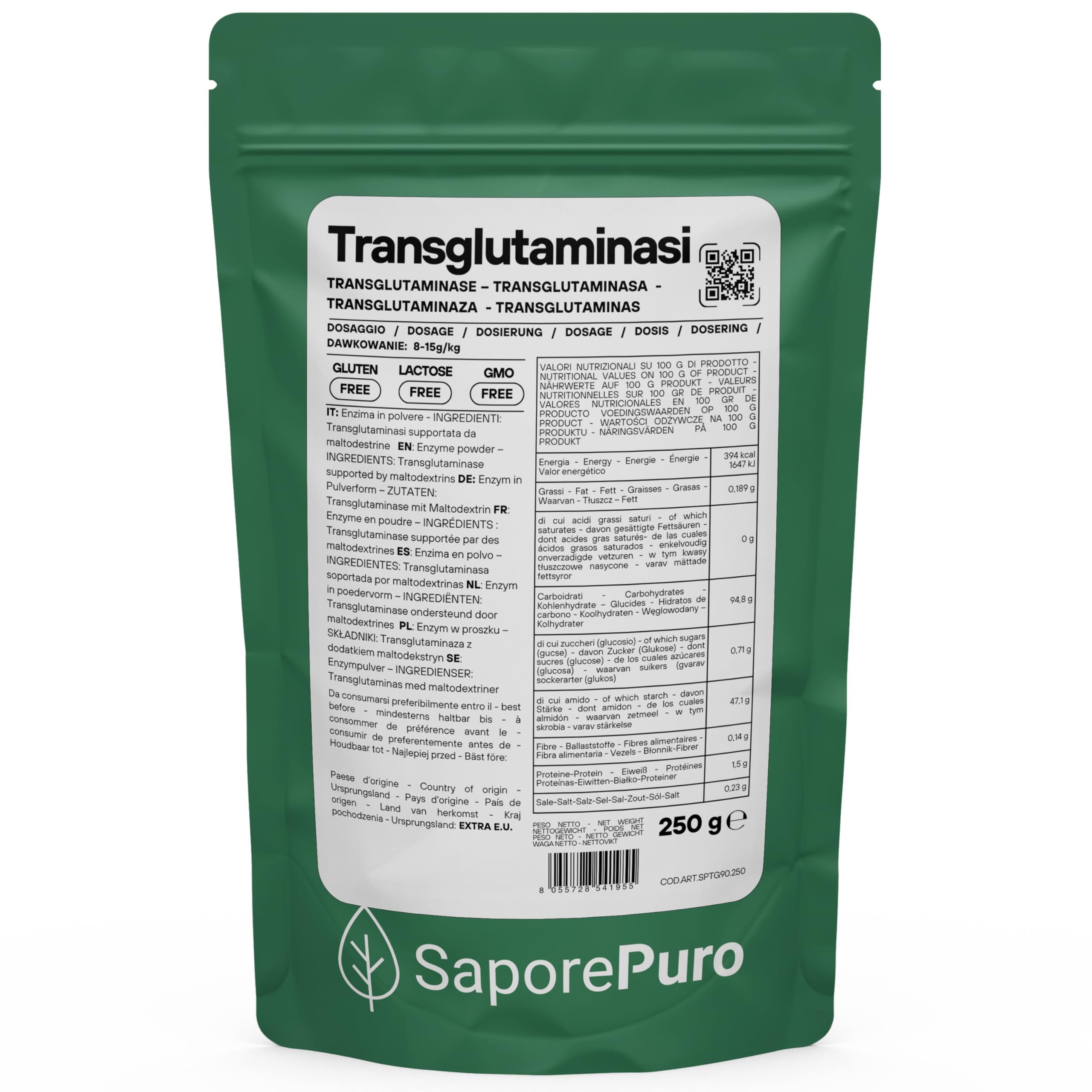 SaporePuro Transglutaminasi 250 g - Enzima per applicazioni alimentari professionali