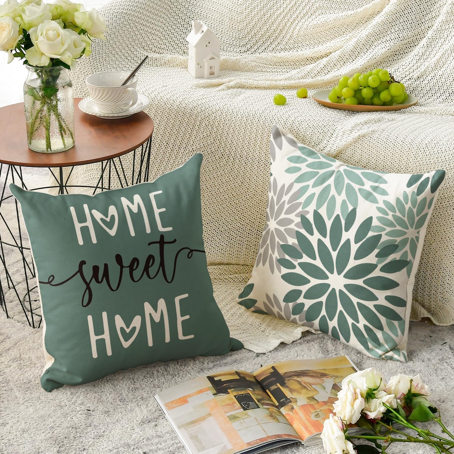 Artoid Mode Federe Per Cuscino 45x45cm Con Fiori Selvatici - Set Da 4 - Cuscini Decorativi Estivi Per Divano E Letto - Con Cerniera Nascosta - 4