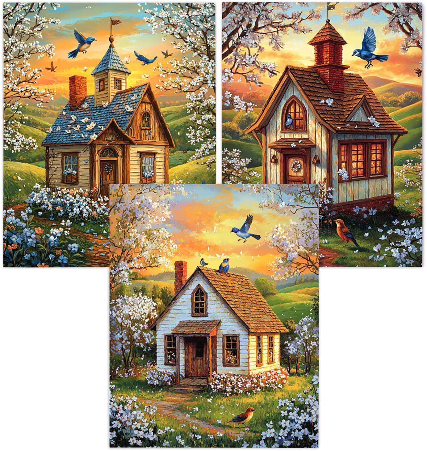 Generico Cnyaunfi 3 Pezzi Tramonto Pittura Diamante Fai-Da-Te, 5D Giallo Diamond Painting Kit Completo per Hobby Creativi Adulti, Per La Decorazione Della Parete Di Casa 50x70cm YF-3018