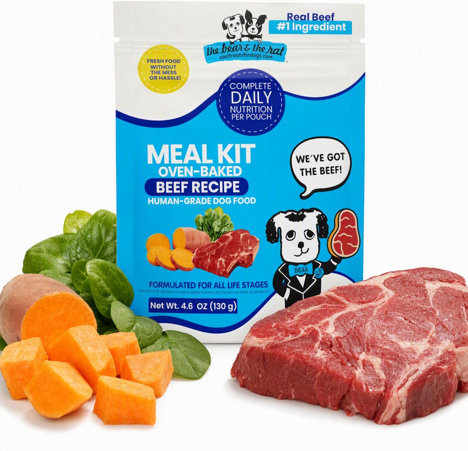 The Bear & The Rat Beef Dog Food Sample for Small Dogs | Human Grade Fresh Dog Food | Oven-Baked Meal Kit for Picky Eaters | Shelf-Stable, Ready to Serve