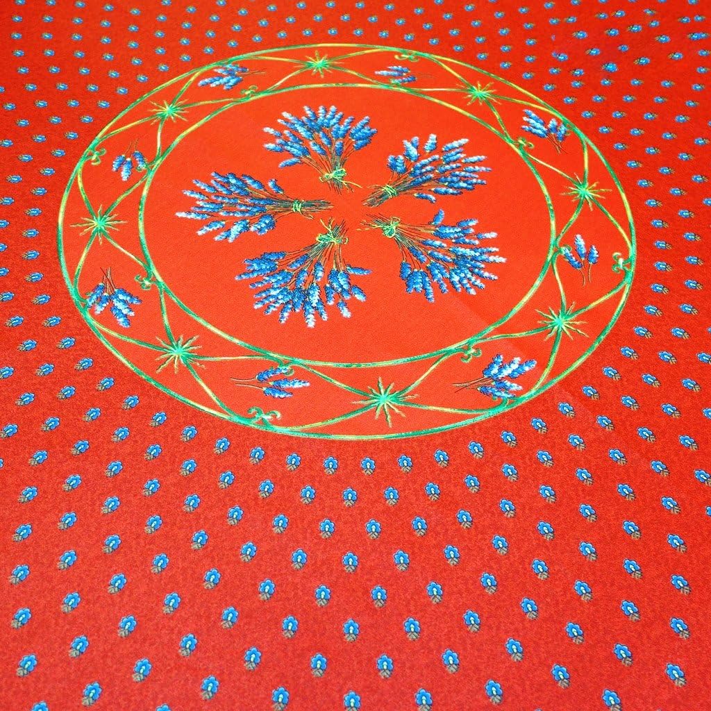 Le Cluny, Lavender Red French Provence 100 Percent Coated Cotton Tablecloth, 70 Inch Round
