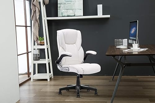 Miniatura 3 de YAMASORO Silla de oficina ergonómica de cuero con respaldo alto silla de escritorio ejecutiva con reposabrazos color negro