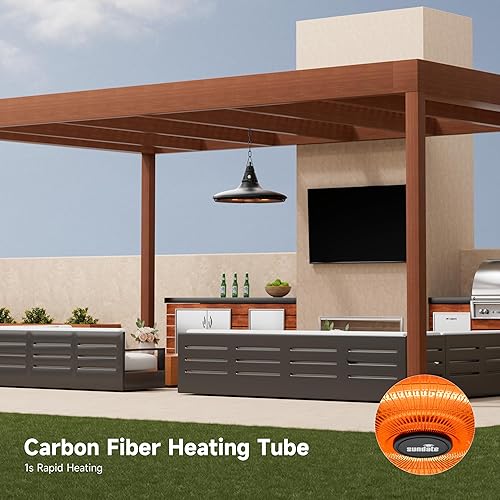 Miniatura 6 de Calentador colgante eléctrico de techo para patio de 1500 W con control remoto, infrarrojo para patio, garaje, patio, protección contra Negro,Marrón