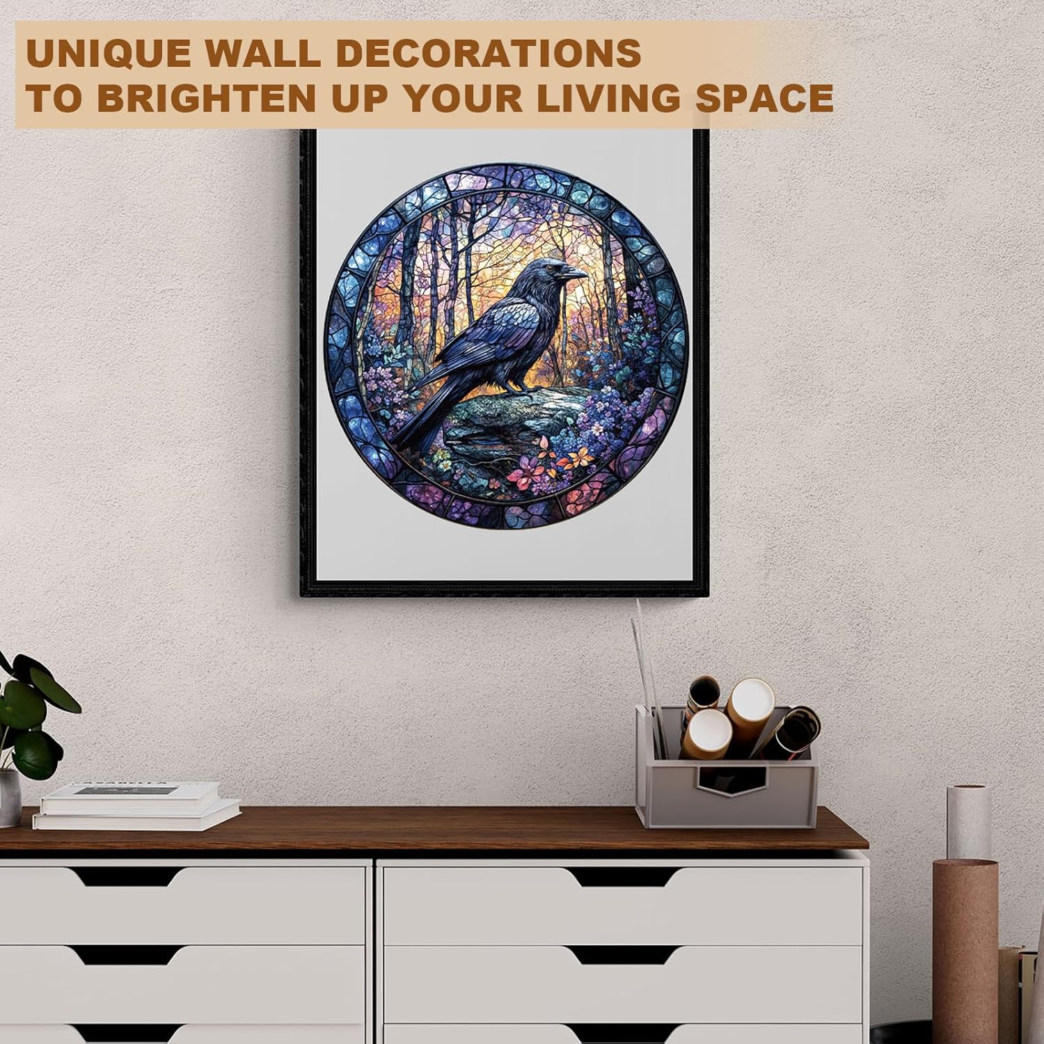 Wooden Puzzles for Adults,Dusk Raven Wooden Puzzles,Unique Shape Advanced Animal Jigsaw Puzzle for Adults and Kids,Challenge Wooden Jigsaw Puzzle.（L-13.4 * 13.4 in 300pcs）