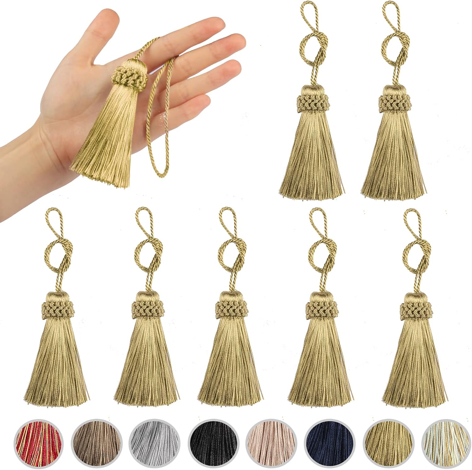 8PCS Tassel Key Colorful Tassel for Cord Loop,Elegant Handmade DIY Craft Accessory Home Decoration (Gold)