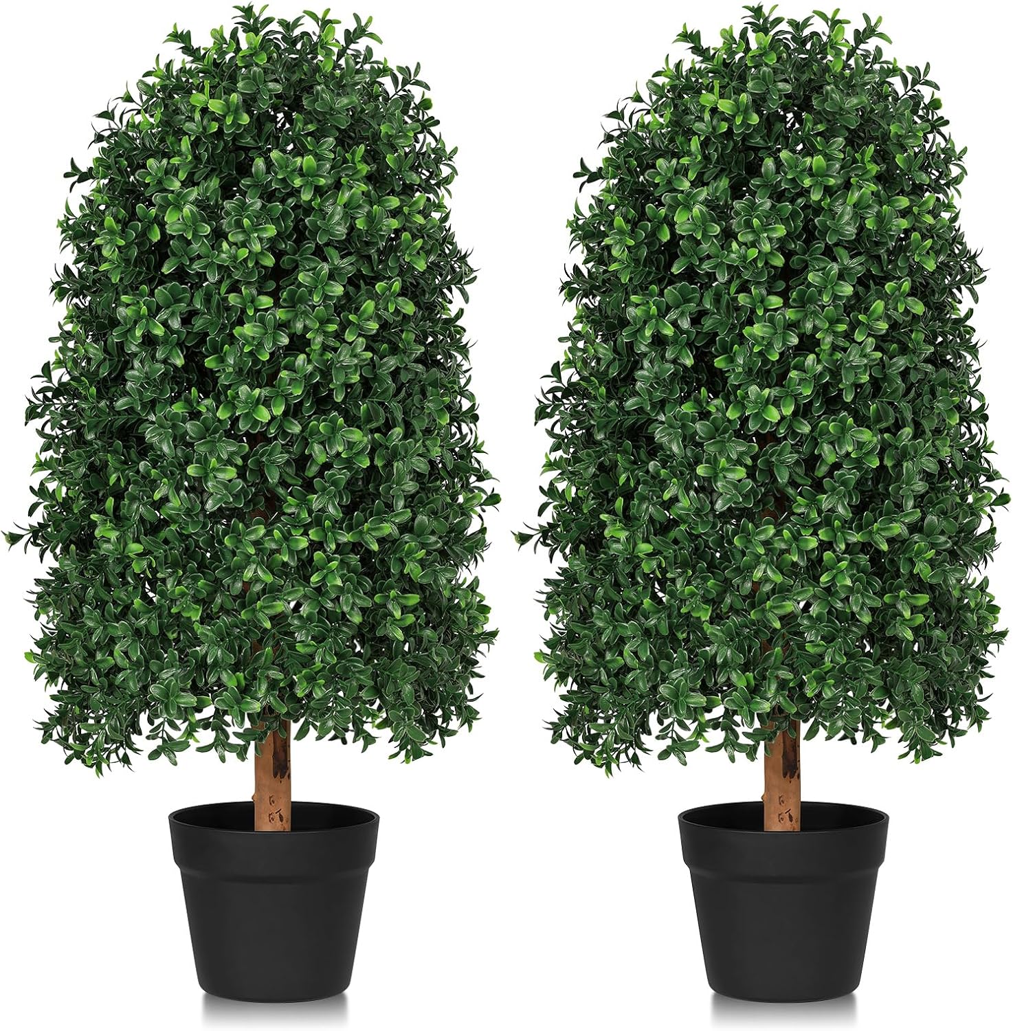 30 inch Artificial Boxwood Topiary Trees, Set of 2 Faux Boxwood Topiary for Outdoor Planter, Lush Foliage & UV Resistant Fake Boxwood Tree Bushes for Front Door Porch Entrance Balcony Decor