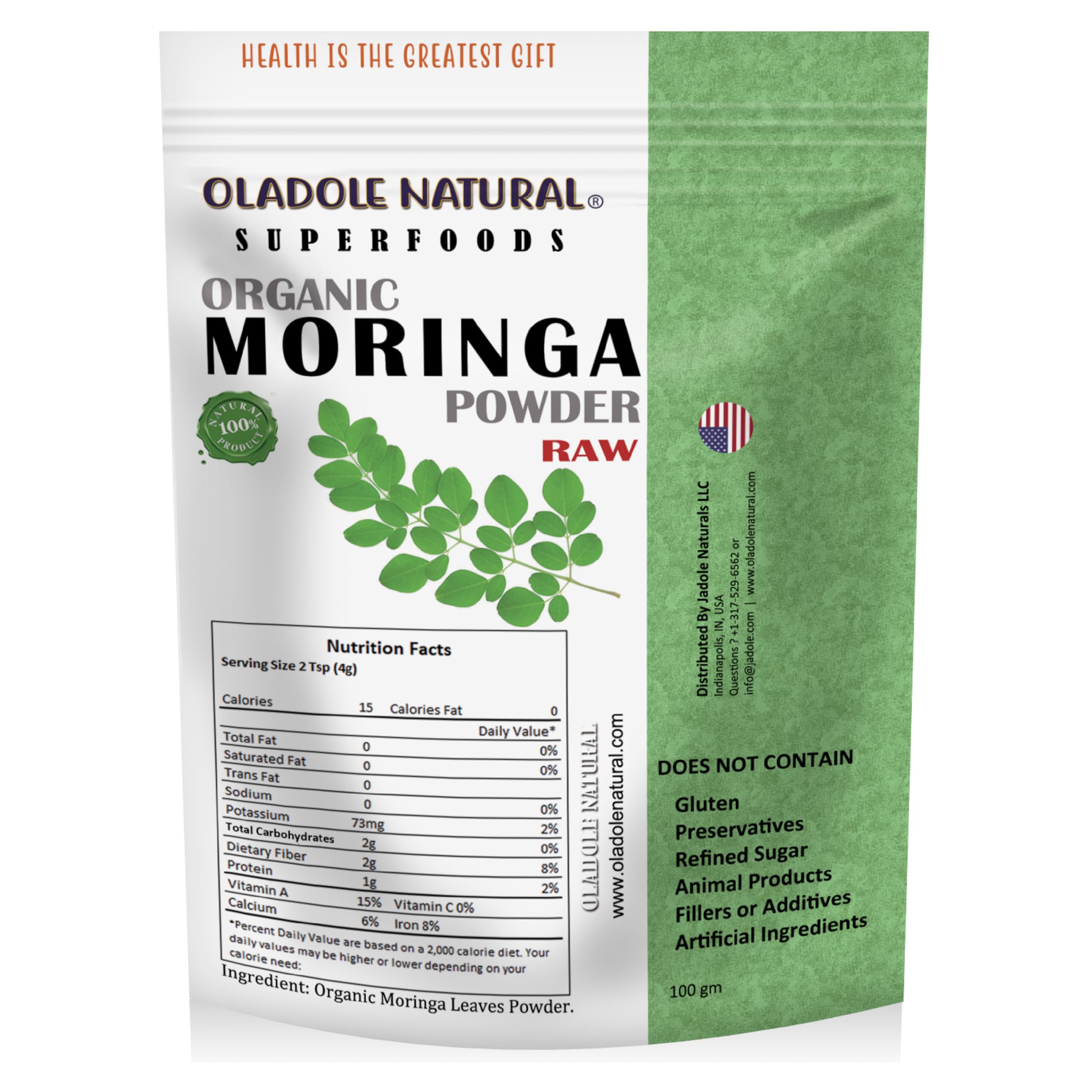 Oladole Natural Moringa Powder 100g, Supplement for Immune Support, Energy, Digestion | Rich in Antioxidants, Vitamins, and Minerals |Organic, Non-GMO