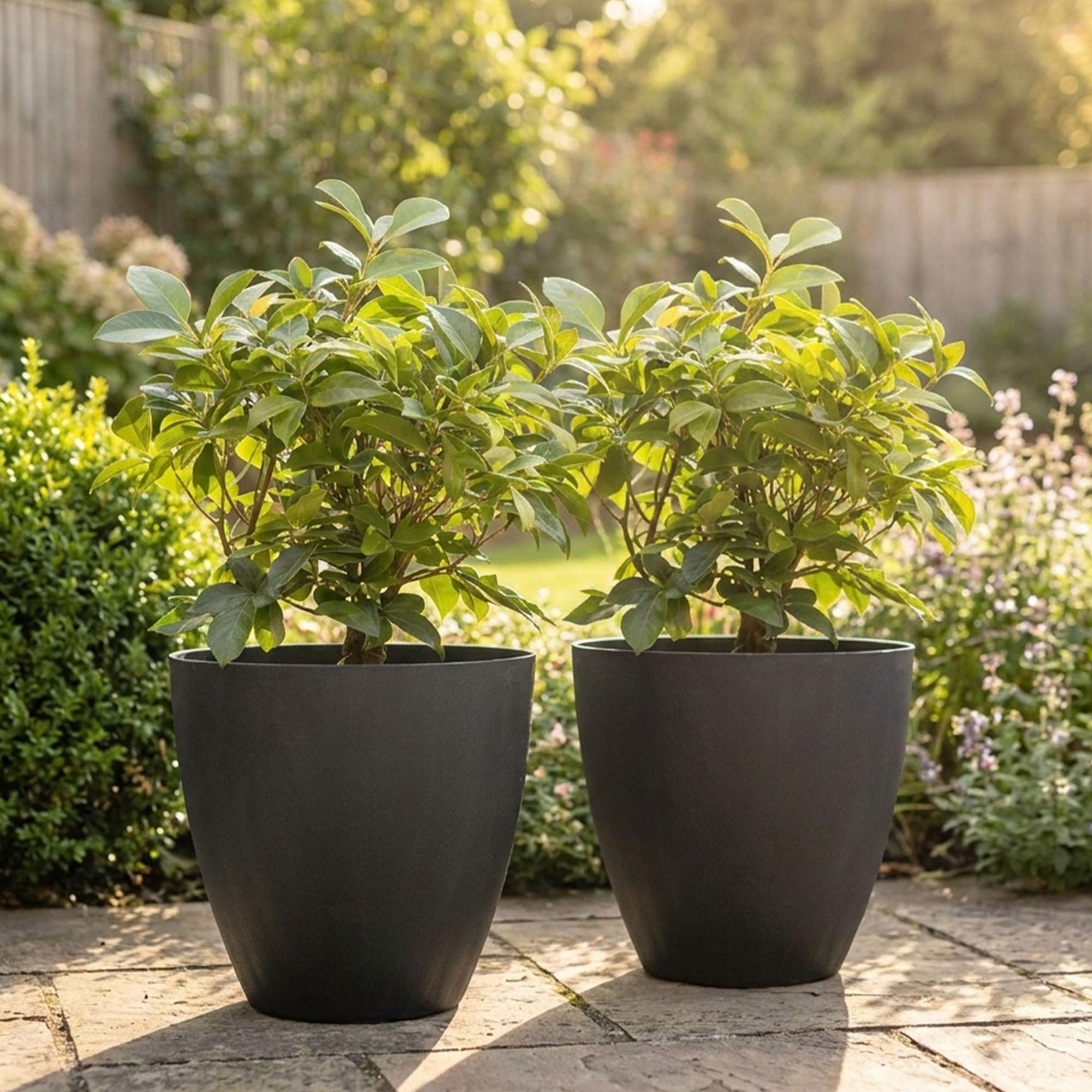 Nicoman Round Flower Planter Pot, W36.5cm x H35.5cm Charcoal, 25.6L Indoor/Outdoor Decorative Plant with Drainage Hole, Durable Basin for Patio, Garden and Home Decor (Smooth, Pack of 2)