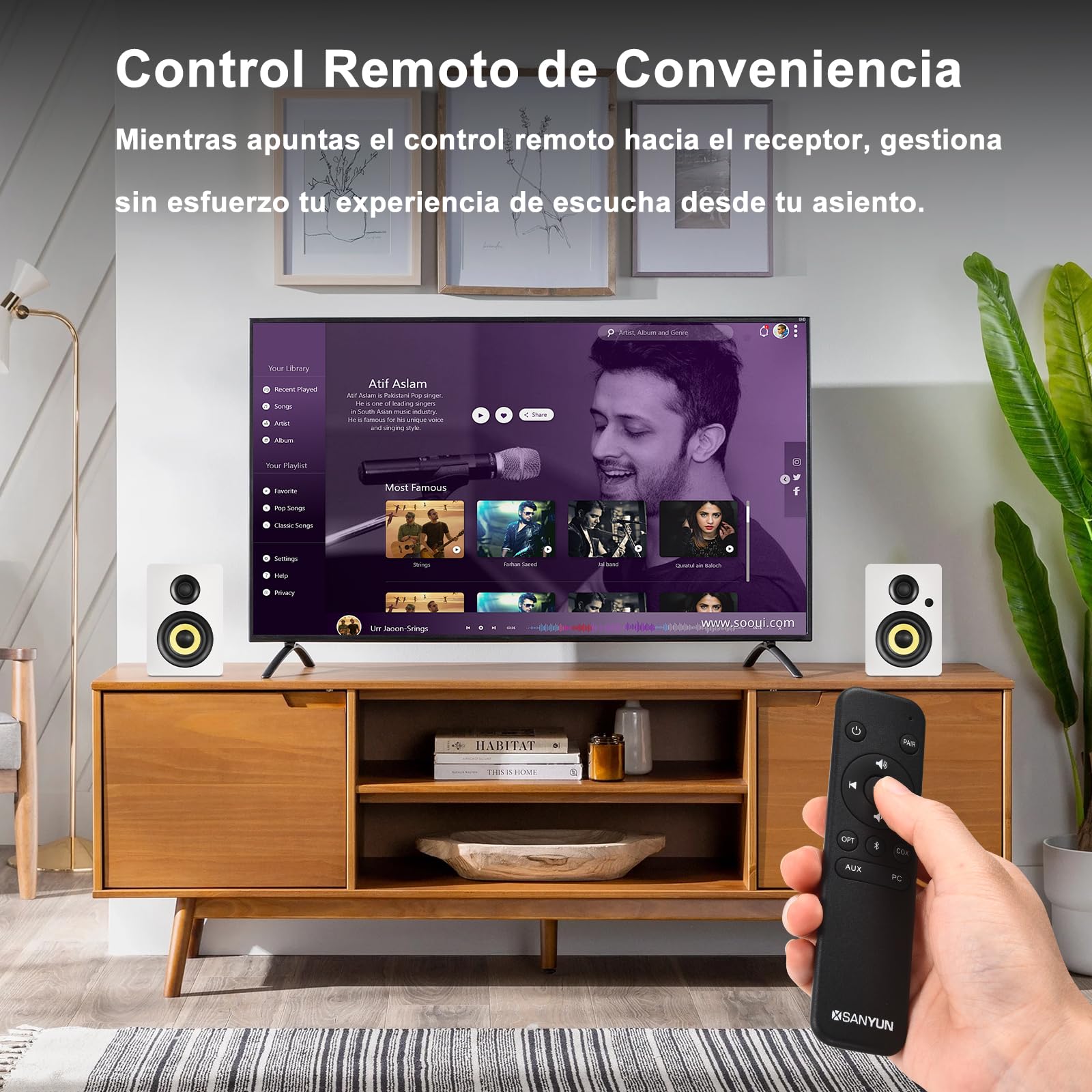 Sanyun SW206 Altavoces Estantería Activos 80W Modo Dual, Monitor Estudio 4'' y HiFi, Campo Sonoro 3D Mejorado, Entrada Balanceada TRS 6,35mm, Bluetooth 5.4, Óptico Coaxial Aux USB DAC 24bits, Blanco