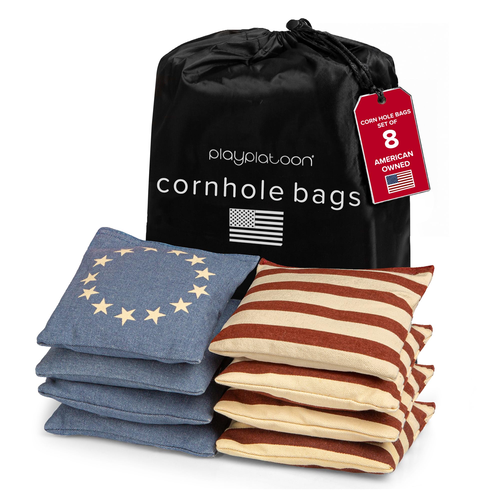 Play Platoon Cornhole Bags Set of 8 Regulation Size &amp; Weight Duck Cloth