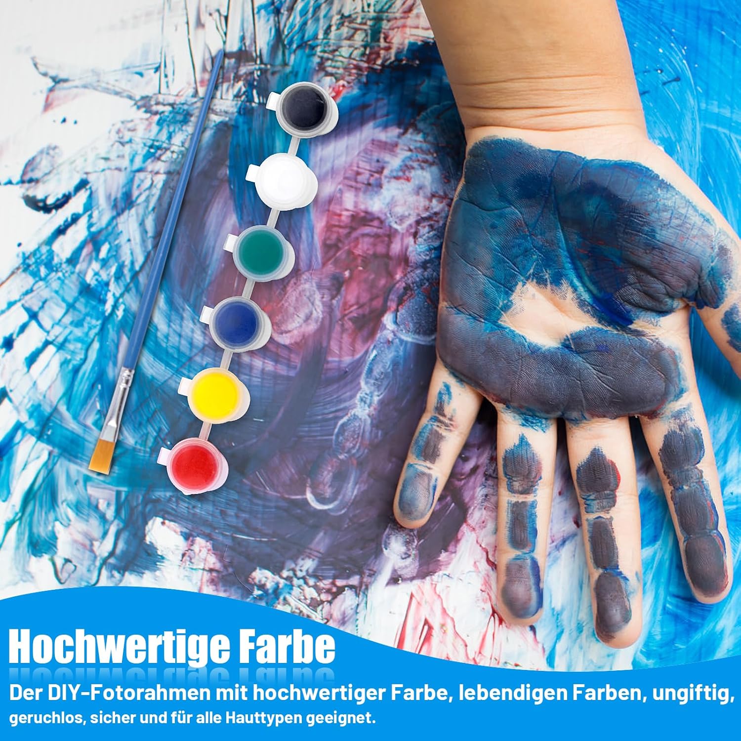 Meetory Kit de Peinture DIY: Cadre Bois A4, 3 Feuilles, 3 Couleurs et Pinceau - Libérez Votre Créativité - Image secondaire