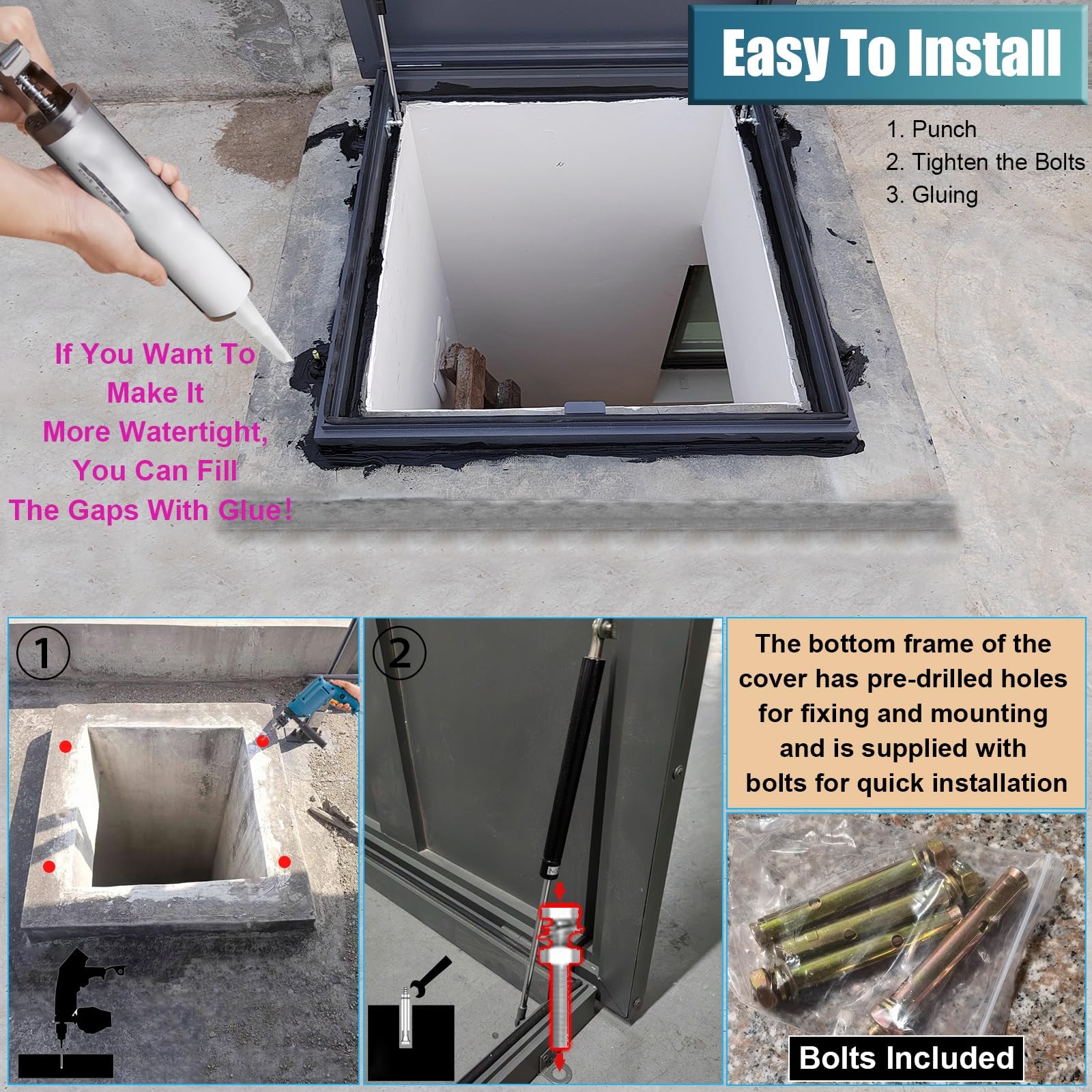 Trampilla de Suelo Personalizado Trampilla De Ventilación/Acceso/Salida De Tejado Para Suelos/Techo, Sellado A Prueba De Intemperie Ático Sótano Cubierta De Puerta Con Cerradura(60x60CM(23.6"x23.6"))