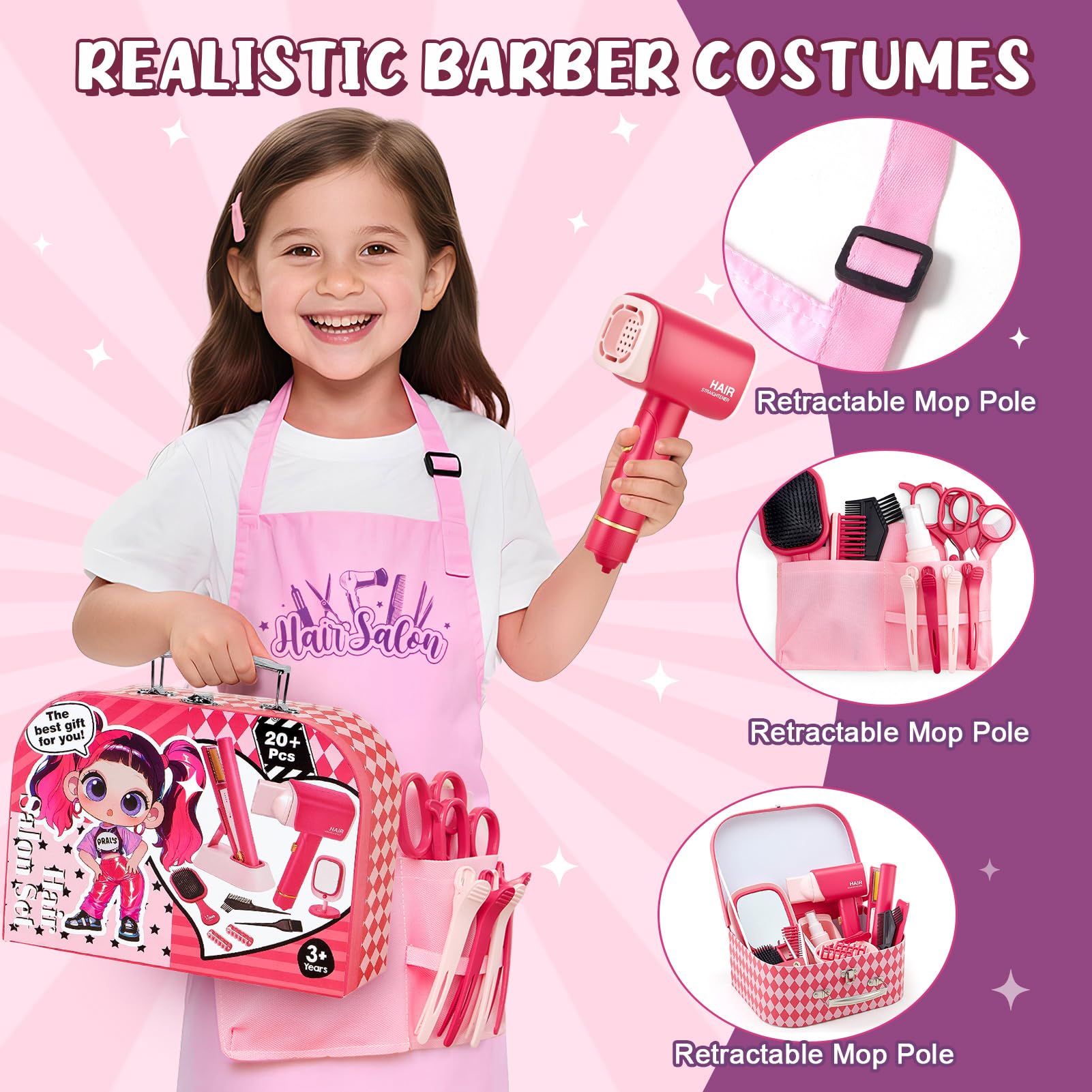 Toylink Coiffure et Maquillage Enfant Fille, Jouet avec Sèche-Cheveux, Lisseur, Miroir, Peigne, Ciseaux et Malette, Accessoires de Coiffure Beauté Cadeau pour Fille 3 4 5 6 7 8 Ans