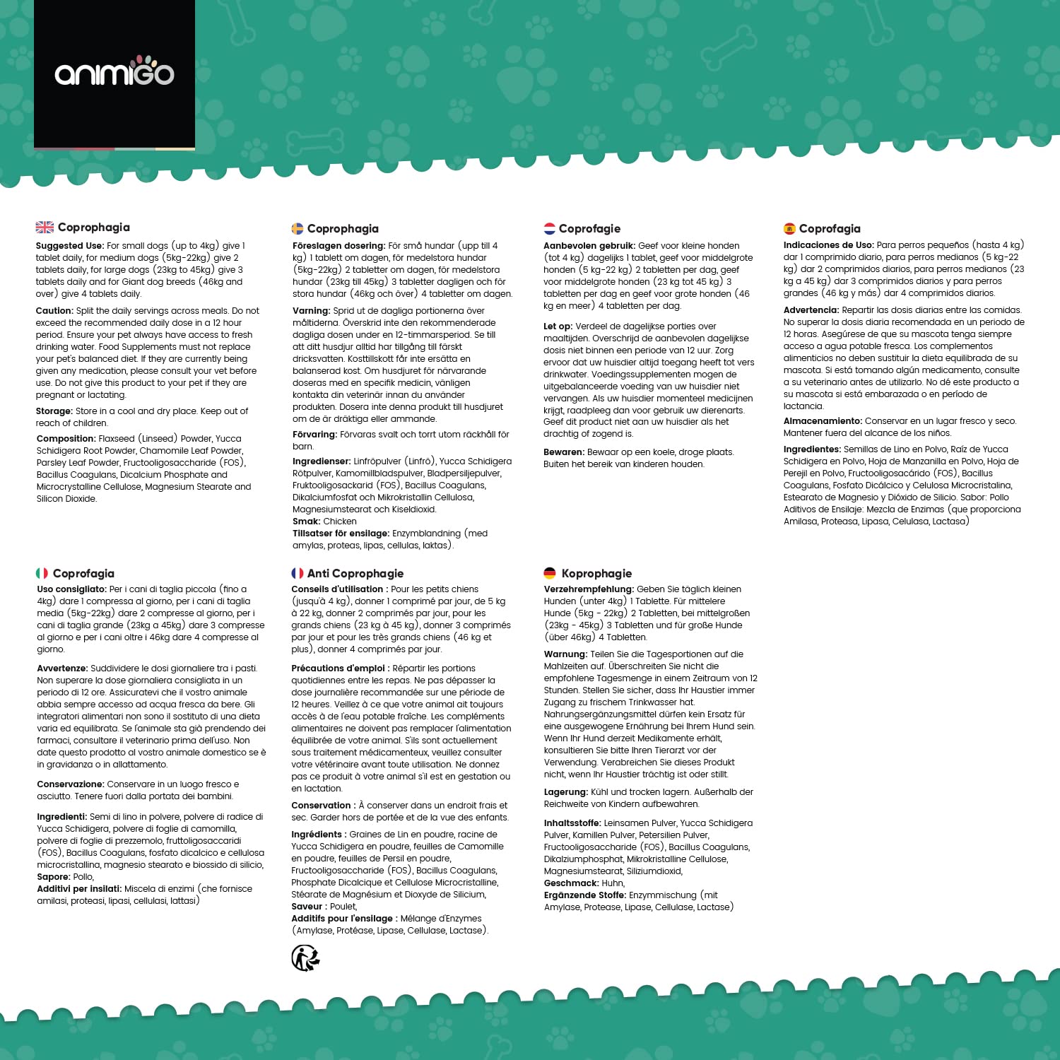 Anti Coprophagie Chien - 120 Comprimés Goût Poulet - Empêche Ingestion de Crottes, Confort Digestif, Haleine Fraîche - Enrichi en Yucca, Camomille, Persil, Probiotiques Chien & Enzymes Digestives