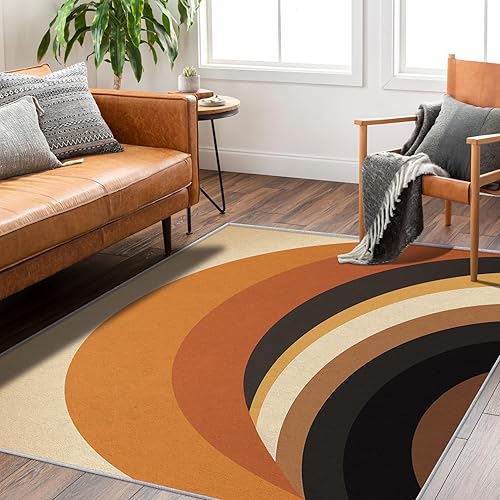 Alfombras retro con arco para dormitorio, alfombras modernas lavables de mediados de siglo para sala de estar, 5 x 5 pies, diseño abstracto de MCM y