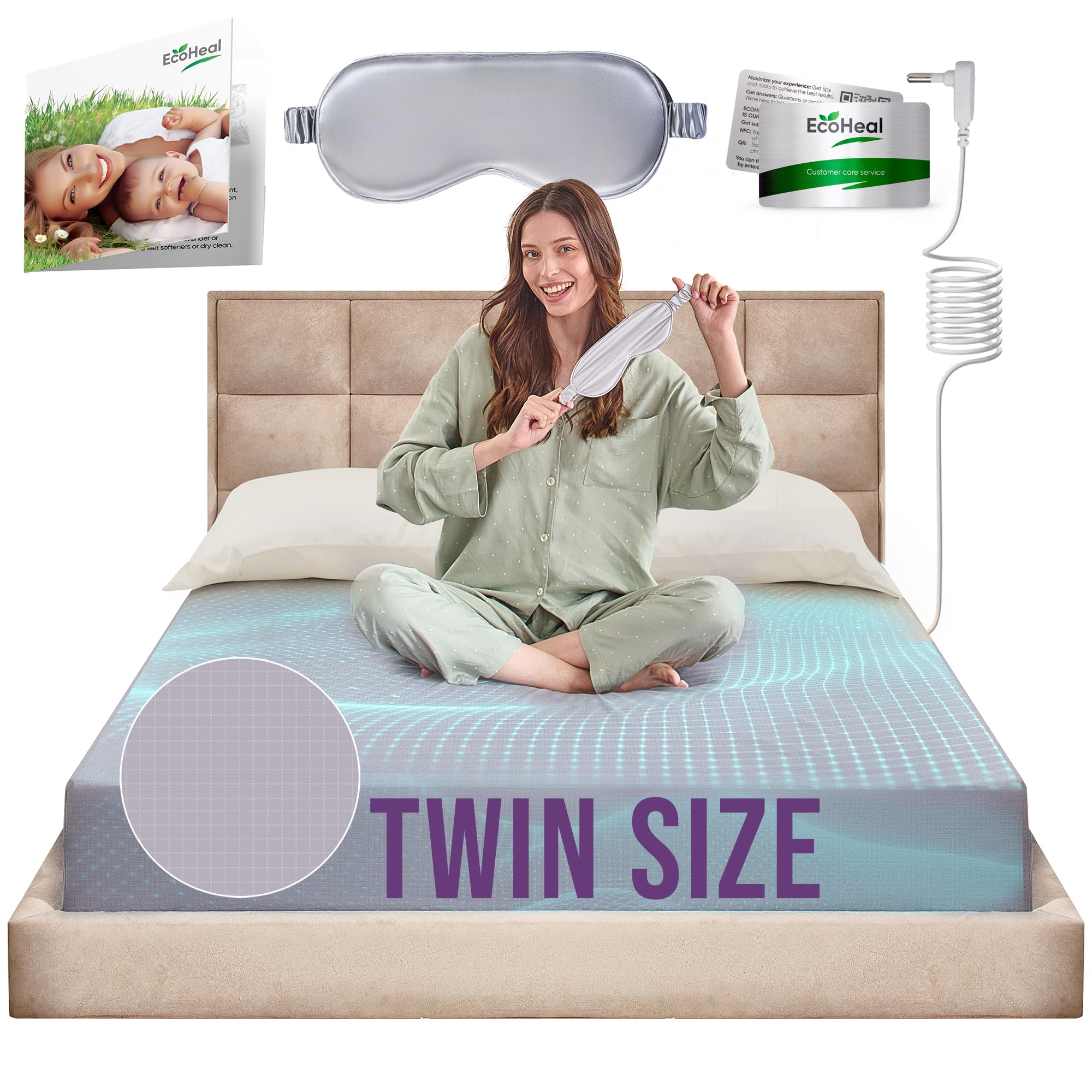 Earth Grounding Sheets Twin Size with 12% Silver Fiber & 4% Silk & 84% Cotton - Gray - SGS Quality Certified Grounded Well Bed Sheet - Conductive