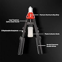 Vista 2 de HAUTMEC Pistola de remache 5 en 1 con 150 piezas de remaches, herramienta de remache de 13" con llave portátil y botella colectora de remaches