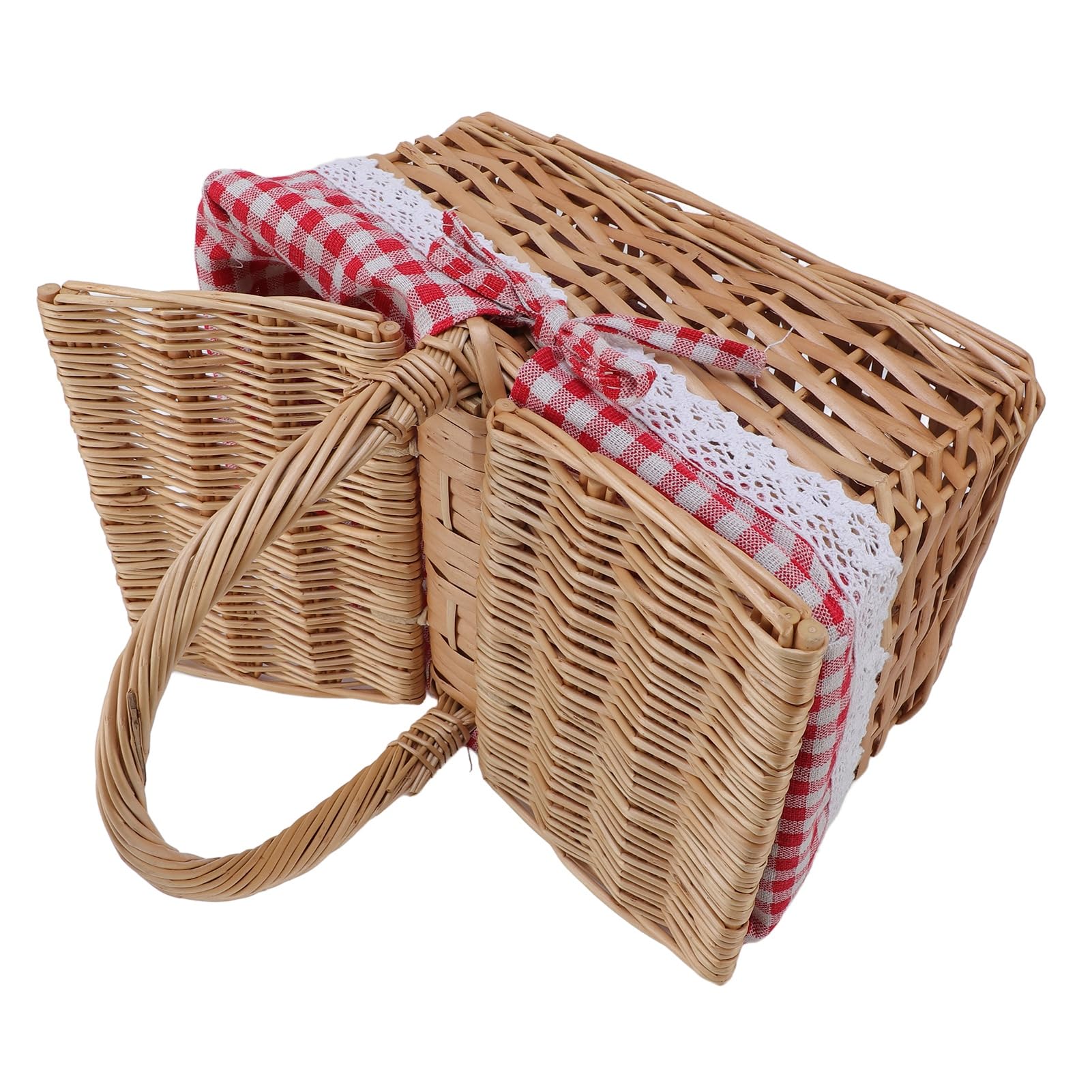 Canasta de Picnic de Mimbre con de Tapa, Cesta de Cosecha de Jardín de Ratán Tejida con Tapa, Revestimiento de Algodón, para Hacer Picnic, Acampar, Día de la Madre, Acción de (Cuadrado)