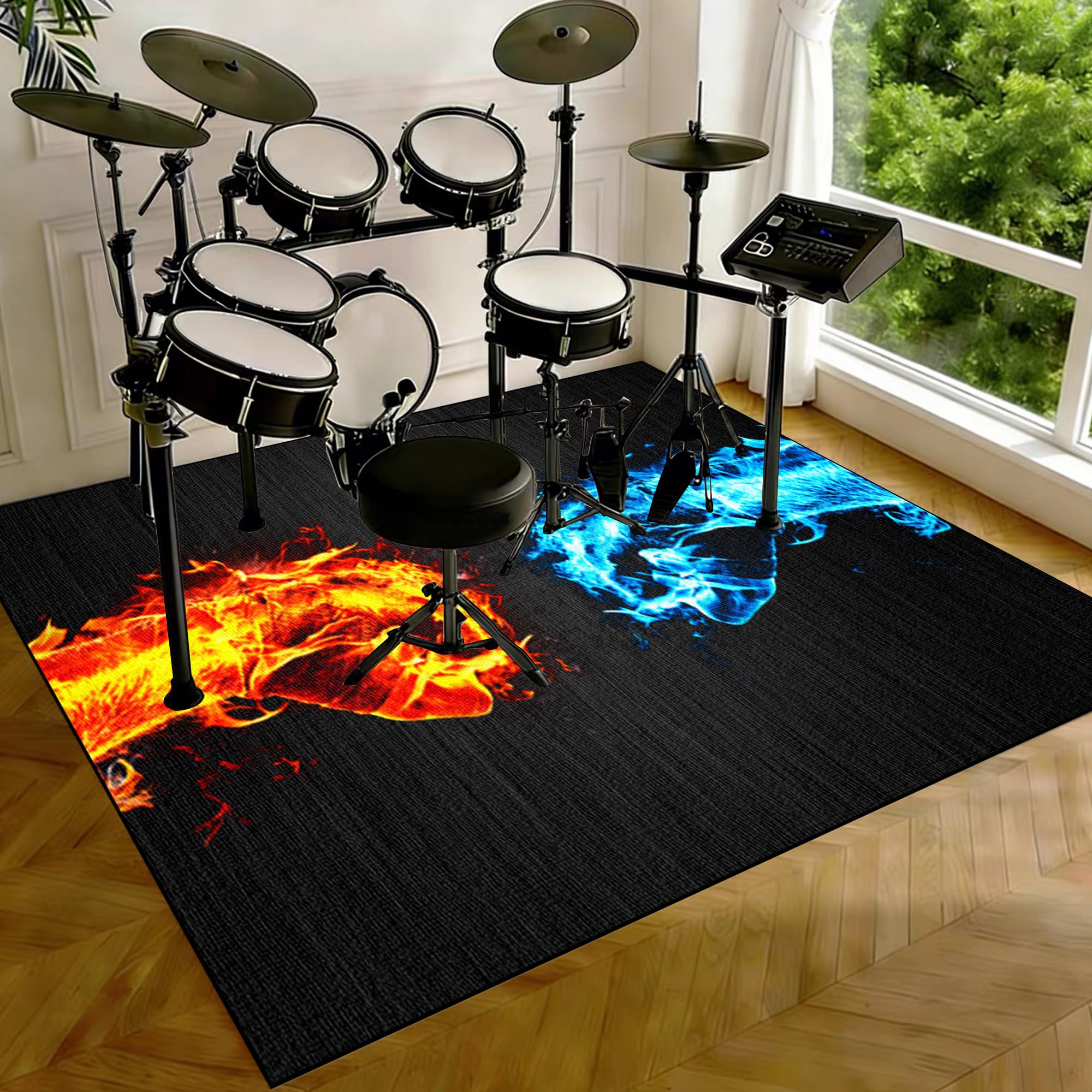 Tapis de Batterie électronique Tapis de Tambour Insonorisé Tapis Antidérapants Tapis d'absorption des Vibrations Accessoires de Batterie Tapis de Sol pour Instruments de Musique 120 x 80 cm