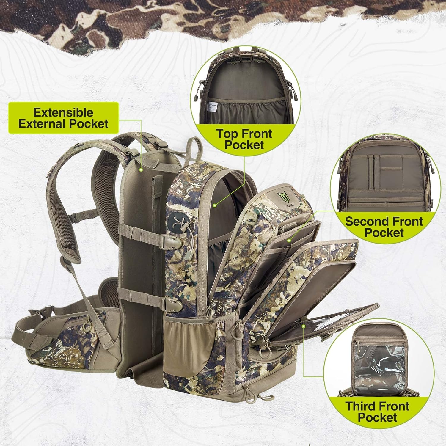 TIDEWE Hunting Backpack with Extendable Capacity 40L - 66L, Durable Hunting Pack with Rain Cover for Bow/Rifle/Pistol, Exclude Orange Bag (Veil Whitetail) : Sports & Outdoors
