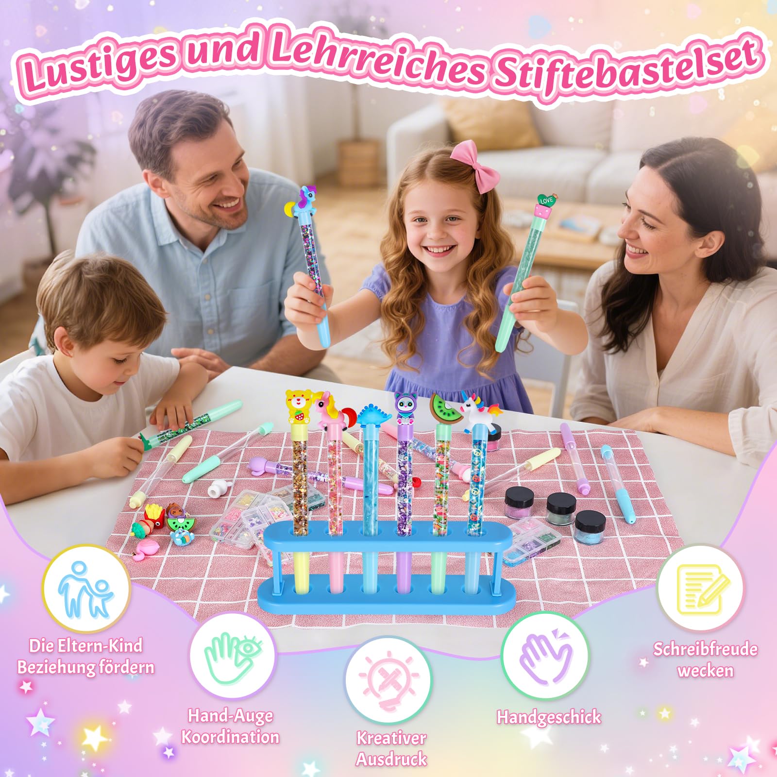Kazzley Stifte Selber Machen Set mit 73 Zubehör, DIY Stifte Set, Bastelset Kinder ab 6 Jahre, Basteln Kindergeburtstag Geschenkideen Einschulung Geschenk für Mädchen Junge ab 5-12 Jahre