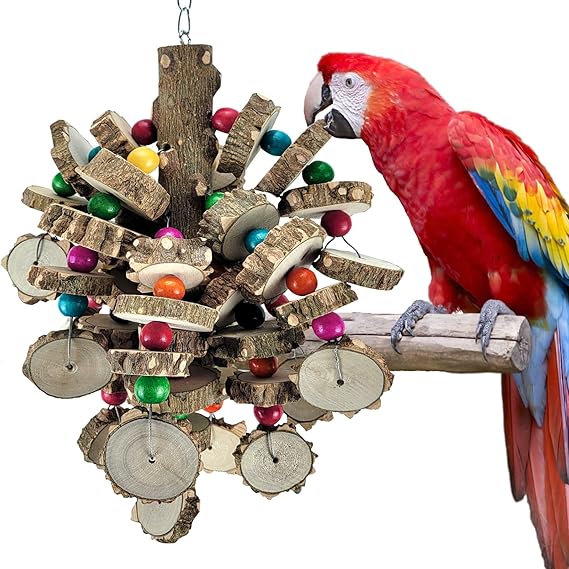 Bird Toys, Parrot Toys for Large Birds, Natural Peppered Wood African
