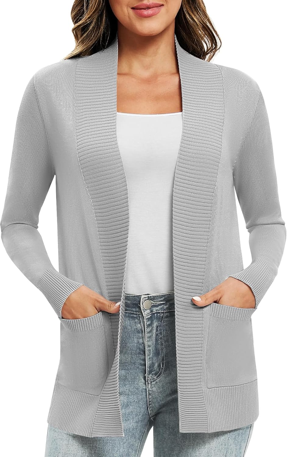 Women's Lightweight Long Sleeve Knit Cardigan with Pockets Open Front Casual Sweater for Spring Fall - Image 3