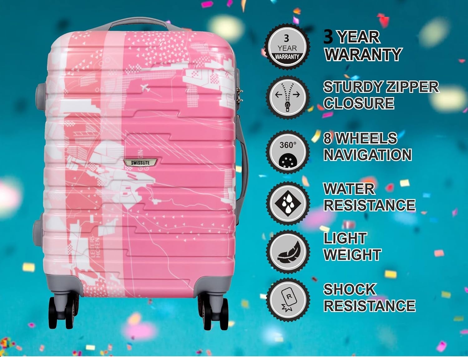 Coolife Swisslite Hardsided Printed Pink Trolley Bag 