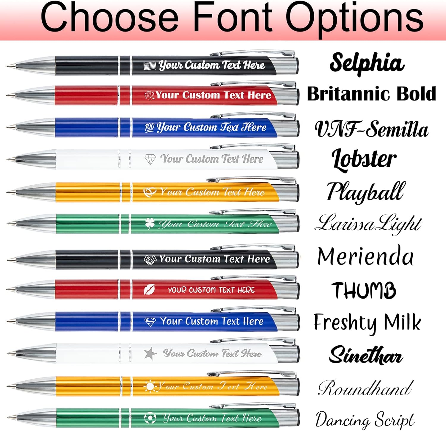 Personalized Pen 24 pcs Bulk,Custom Ballpoint Pens with Engraved Business Name Message Logo,Black Ink Click-Off Cap,Gift for Anniversaries,Graduations,Birthdays-Multicolor
