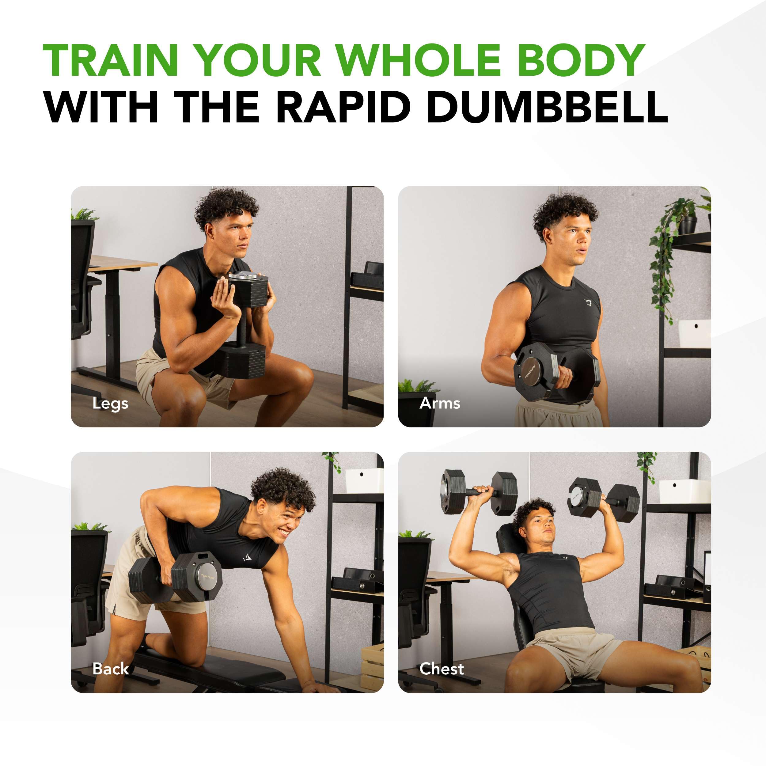 Tunturi Rapid - Mancuernas ajustables - Juego individual de 36 kg - Ajustable de 4 a 36 kg - 17 mancuernas en 1 - Juego de pesas para el hogar