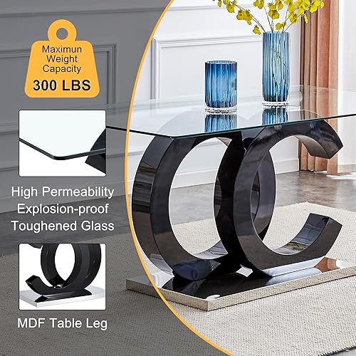 Miniatura 4 de Juego de mesa de comedor Ebullient para 6, juego de mesa de comedor de 7 piezas, tapa de mesa de cristal templado, mesa moderna de comedor con 6