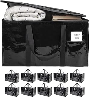 BAG-THAT! 10 Black Moving Bags Extra Large Heavy Duty Storage Bags Zippered Top Handles Wrap Bag Totes For Storage Packing Bags Moving Supplies Packing Supplies for Moving Moving Boxes Plastic Tote