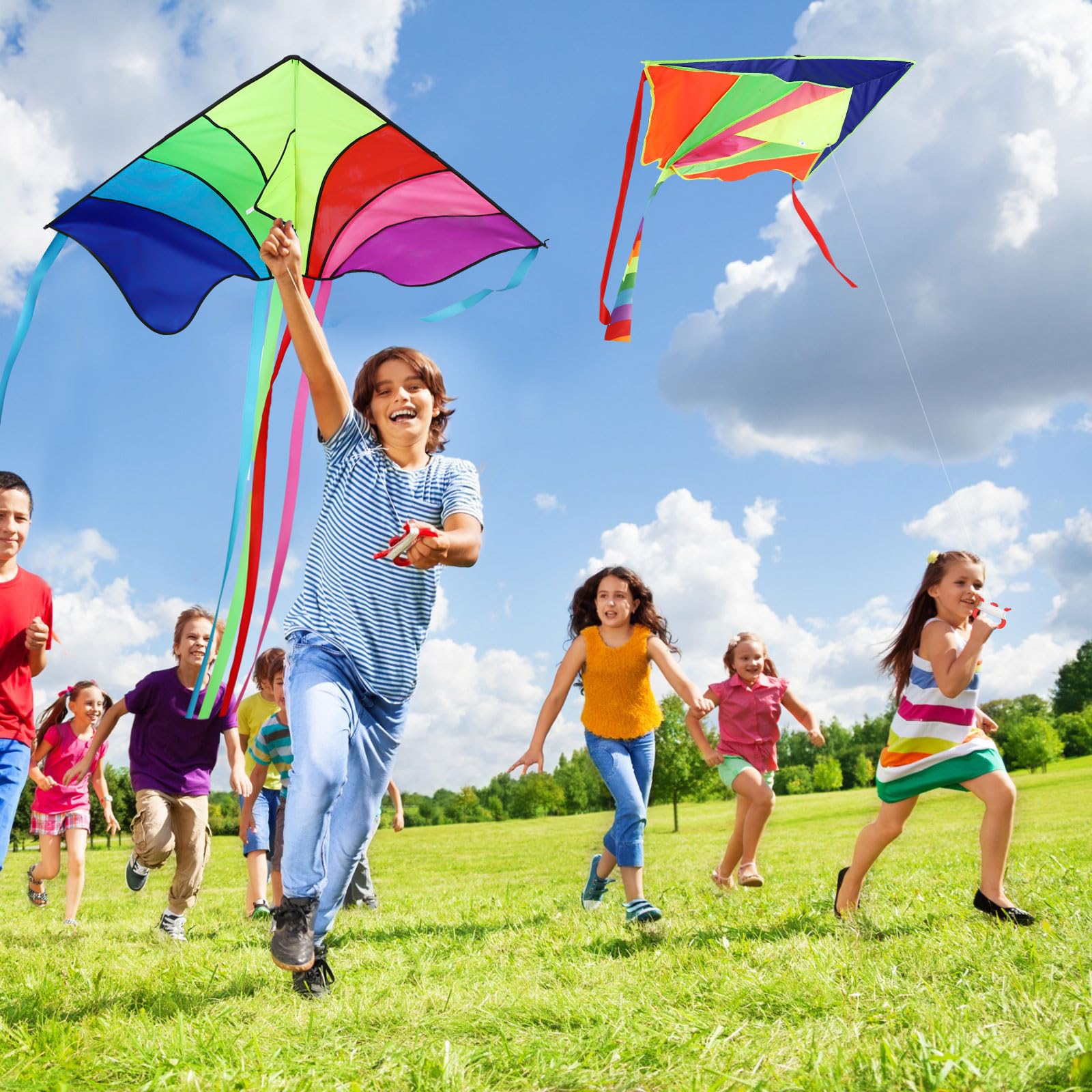 6 Pcs Large Kites for Adults Kids with 6 Pcs 109 Yard Flying Lines, Rainbow Beach Kite Easy to Fly Classic for Beginners Ages 4-12 Park Outdoor Game Activities, 6 Styles