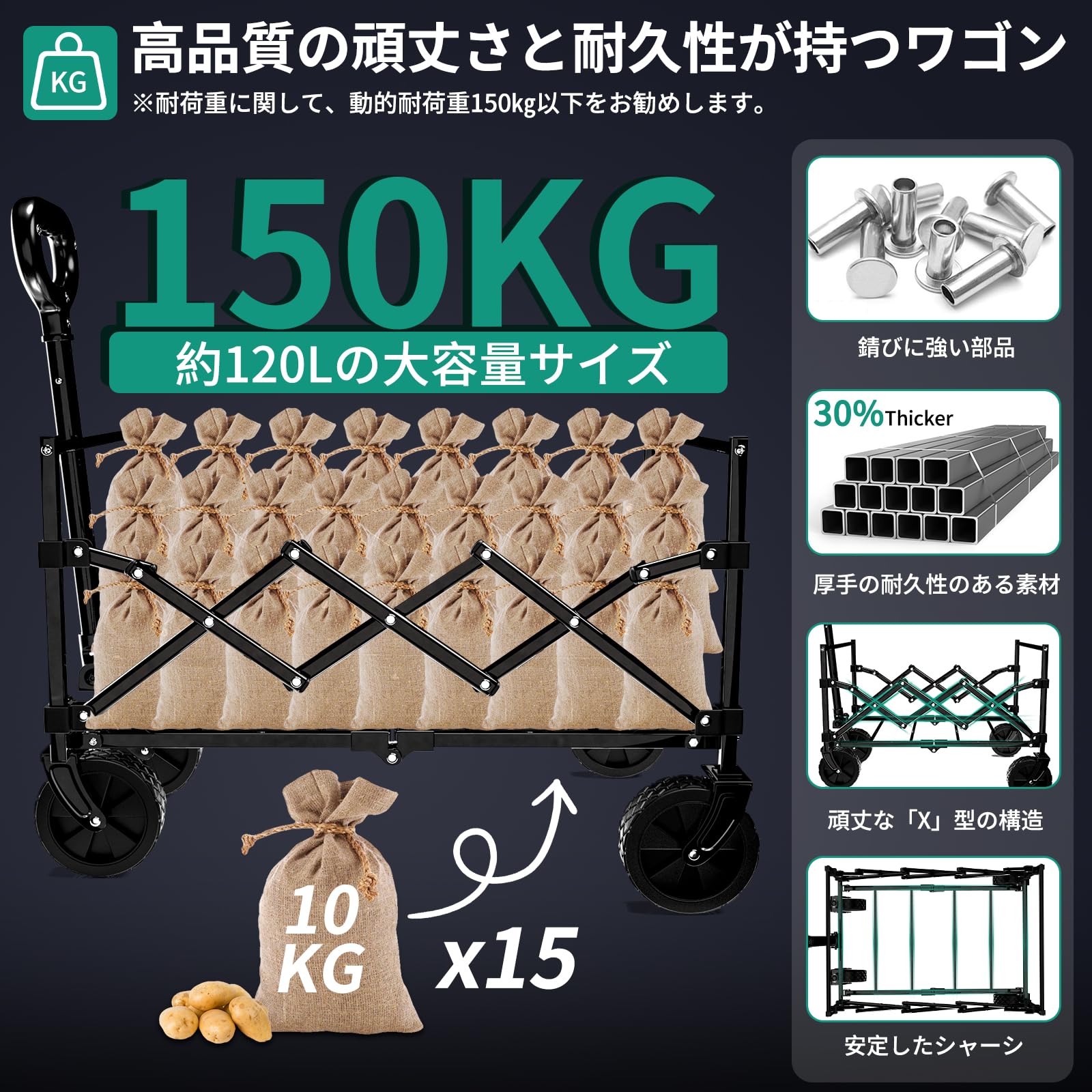 Amazon.co.jp: SunnyFeel 大容量120L 耐荷重150k キャリーワゴン 小型