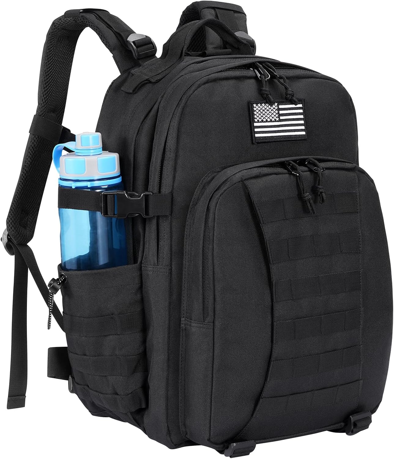 Tactical Backpack for Men, Military Army Rucksack 40L Large Molle Army Assault Pack with Bottle Holder, Day Pack Bug out Bag Survival Backpack for Hiking, Hunting, Travel, Camping, Black