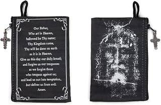 Catholic Rosary Pouch – Woven Tapestry Shroud of Turin & The Lord’s Prayer Purse From The Holy Land - Coin, Jewelry & Rosary Case w/Cross Pendant Zipper - Catholic Gifts for Women (4" x 6")