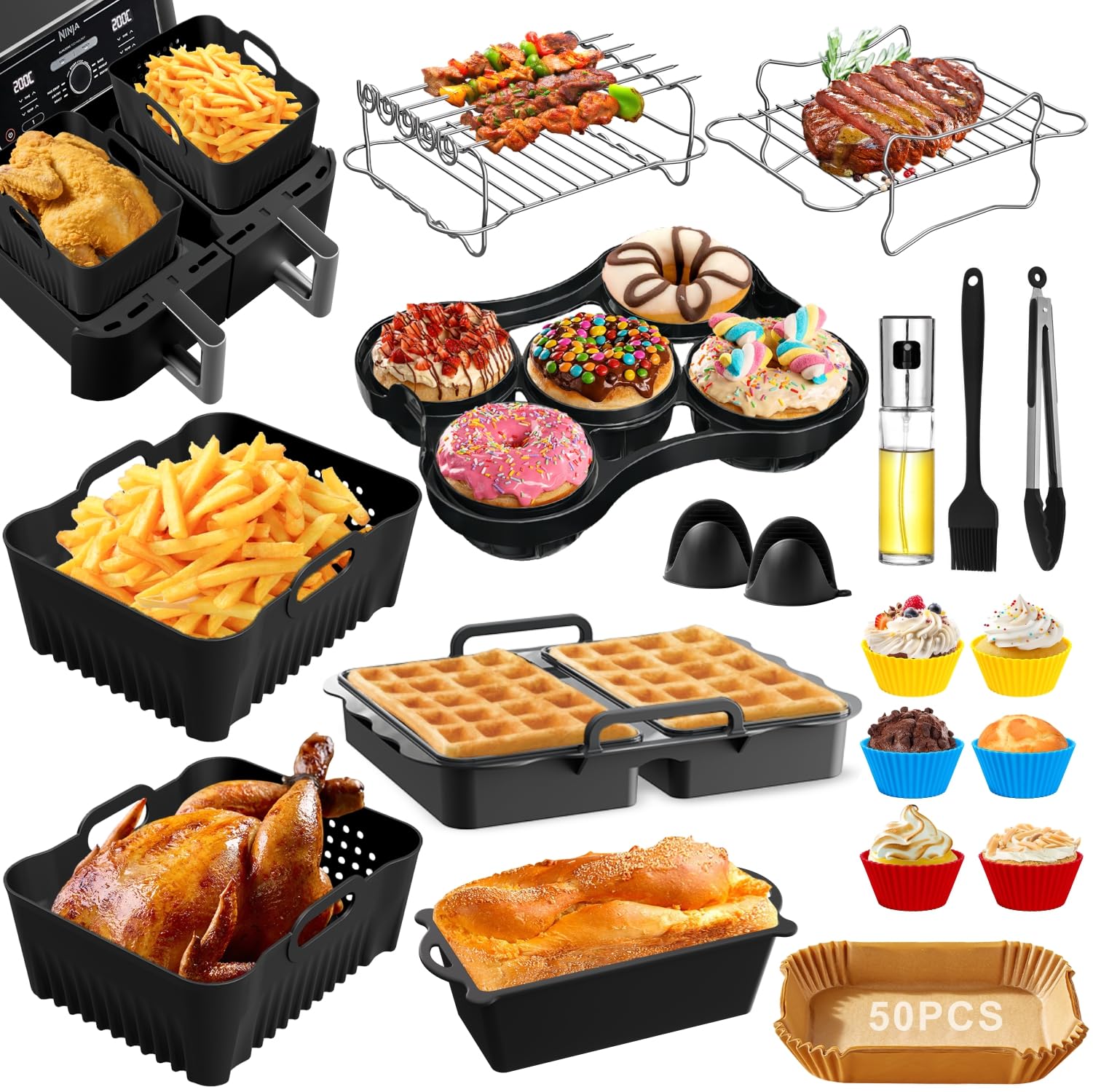 Heißluftfritteuse Zubehör - Airfryer Zubehör für Philips 4000 Series Stacked Dual Basket, Philips NA460/NA462, Ninja AF400EU AF451EU SL400EU, Airfryer 2 Kammern 8.5L-10L und Anderen Dual Zone Zubehör