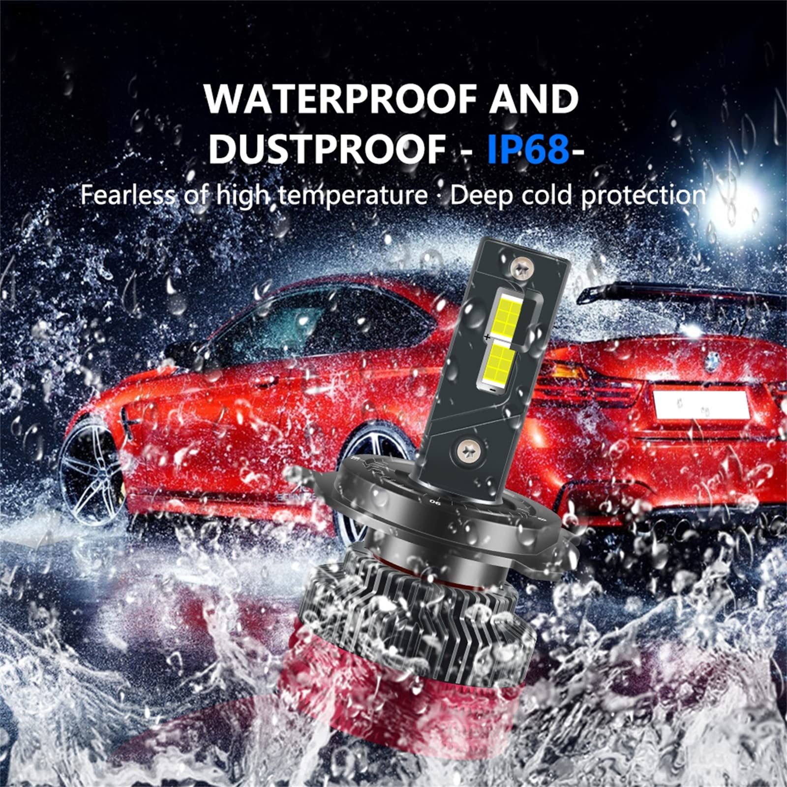 Bombillas LED Para Faros Delanteros, LED De Brillo De Haz Alto Y Bajo Bombillas Para Faros Delanteros De Haz Alto Y Bajo 6000K Blanco Frío, IP68 A Prueba De Agua, Paquete De 2,H4