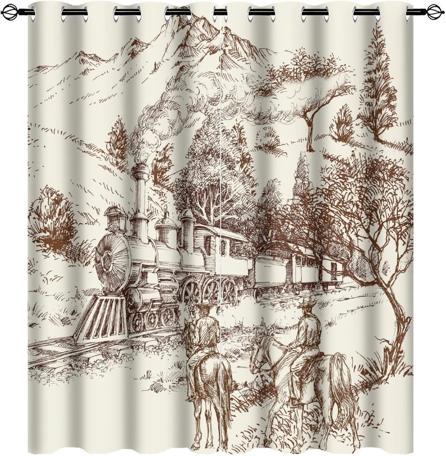 Western Cowboy Curtains for Bedroom - Retro Style Steam Trains Wild Cowboy Riding Horse Window Drapes,Energy Saving Blackout Grommet Curtains 2 Panels 63L x 27.5W
