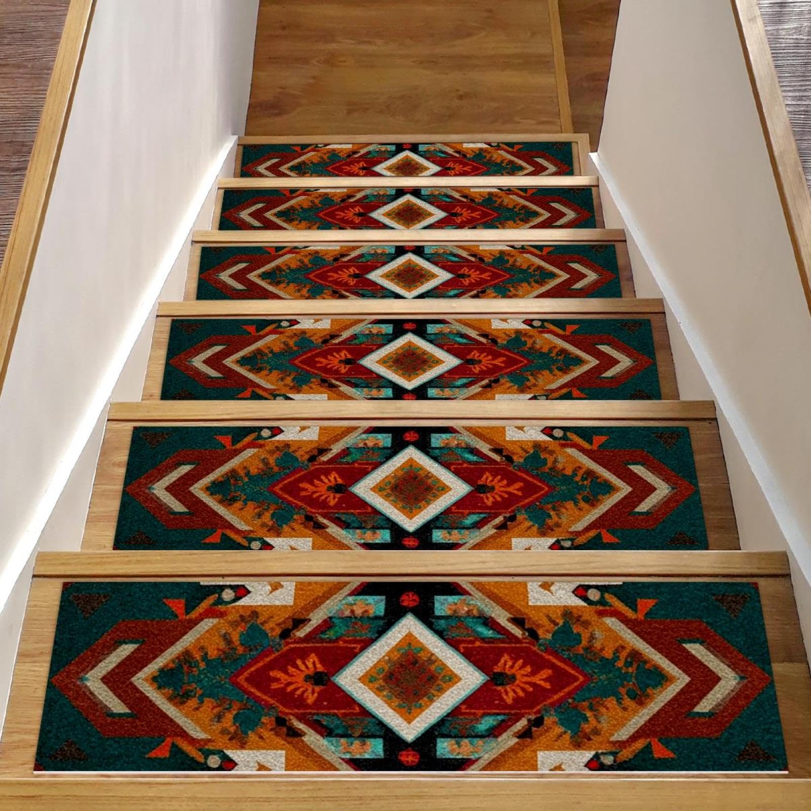 Tapis d'escalier antidérapants haut de gamme aztèque pour marches bois